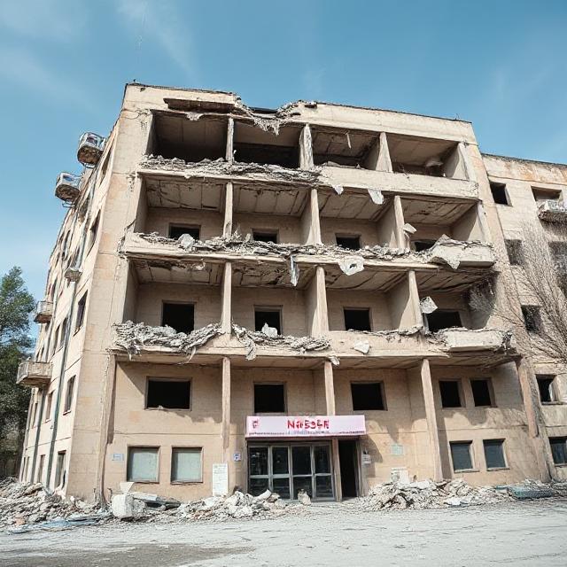 Exterior damage to Nasser Hospital in Gaza following an Israeli military strike targeting a suspected Hamas camera